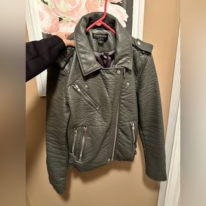 Faux leather motto jacket